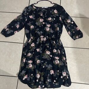 JUSTFAB Women Dress XXL Black Floral Print Long Sleeve Straight Knee Length NWT
